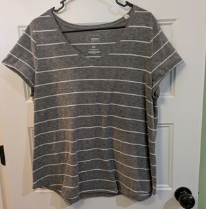 SONOMA Relaxed V-Neck Short Sleeve Top - Gray with White Stripes